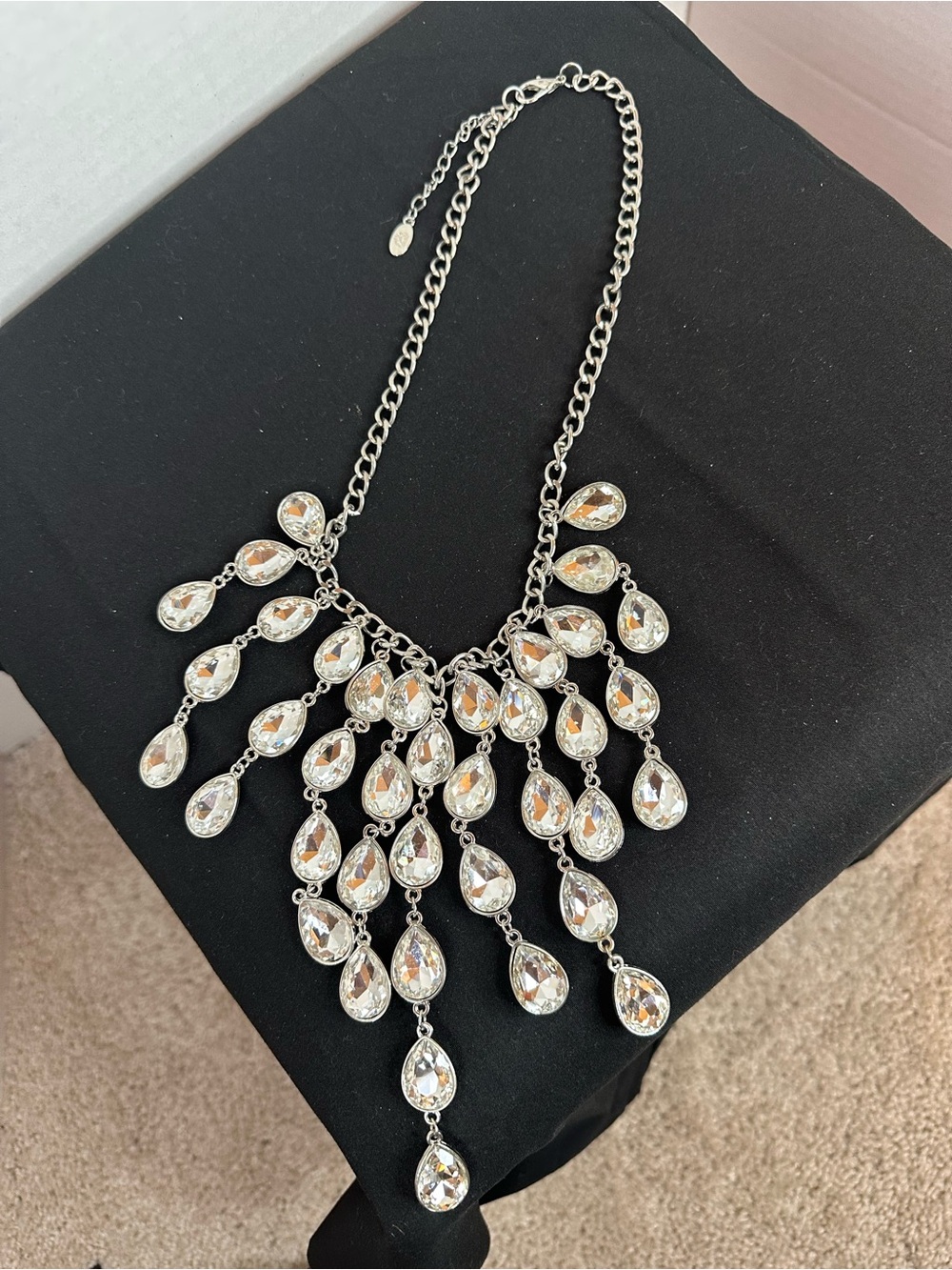 Premier Design Crystal Falls Necklace Silver tone teardrop bib statement